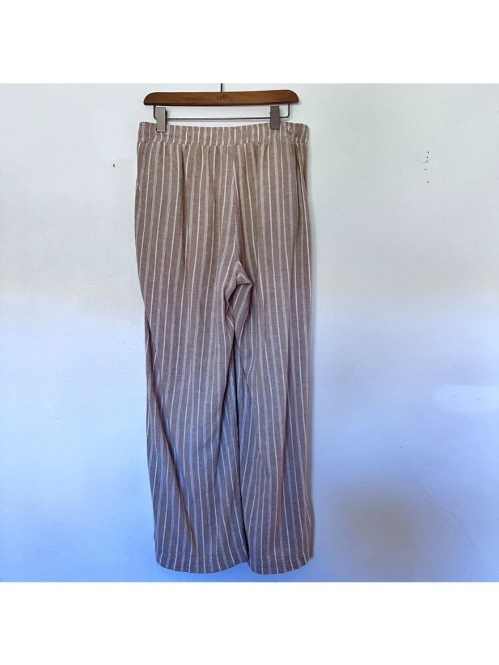 Briggs Womens L Linen Pants Wide Leg Tan/White Striped Euro Summer Vacation - Picture 3 of 13